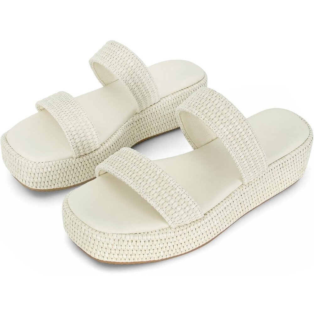 Women's Off White Espadrilles Slip On Summer Beach Vacation Open Sandals Shoes